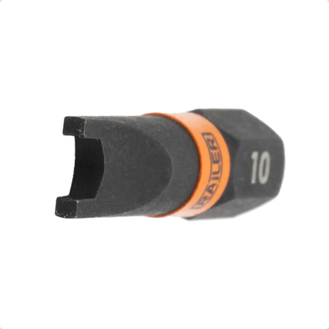 5 Piece Spanner Security Bit Set With Carabiner Holder Premium S2 Steel Drive Bits, SP10 bit with black finish and orange band.