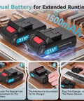 21V Cordless Drill Set Featuring A 3/8 Inch Keyless Chuck For Hassle Free Bit Swaps And Consistent Power, dual batteries 1500mAh on a wooden surface.