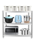 3 Tier Stainless Steel Storage Rack Built Rugged And Hella Solid Vertical Organizer For Kitchen Pantry Garage Waterproof Heavy Duty Multi Tier Utility Shelf 31.5 Inches with kitchen appliances.