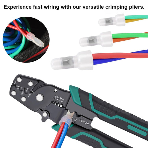 Pro Grade Heavy Duty Closed End Crimp Terminal Kit With Multi Tool, 580 Pcs Pack, Includes CE1 300, CE2 200, CE5 80 shown with wiring
