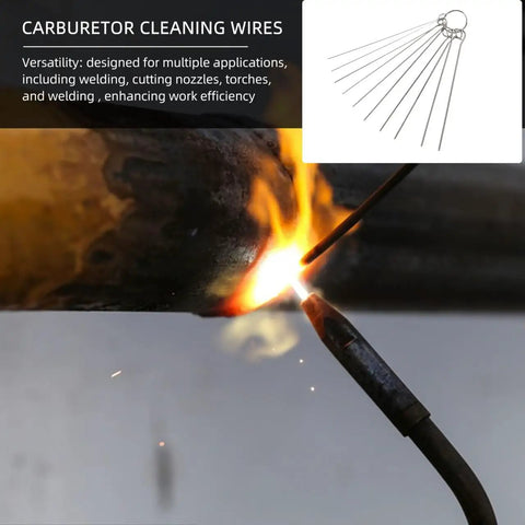 Six Piece Stainless Steel Welding Tip Cleaning Needles Set, 4.13 Inch Fine Precision Nozzle Cleaners in use with gas torch