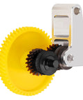 Close-up of Hardened Steel Extruder Gear for P1 Series 3D Printers with yellow wheel and silver bracket