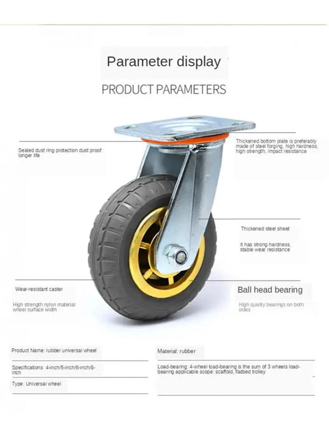 4 Pack 8 Inch Beefy Heavy Duty Caster Wheels With Universal Steering And Directional Brake Silent Rubber Casters parameter display