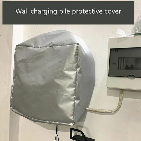 Hella Weatherproof EV Charger Station Protector Box Crafted From Heavy Duty Oxford Cloth Shields Against Rain Sun UV And Snow While Offering Smooth Outdoor Setup For Reliable Daily Use, silver wall-mounted protective cover.