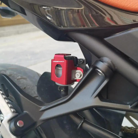 Premium CNC Aluminum Rear Brake Fluid Reservoir Guard Cap For RS660 Tuono 660 2020 2024 Moto Upgrade Oil Cap Protection Cap With Gold Finish And Easy Fit installed on motorcycle