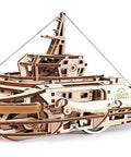3D Tugboat Puzzle Kit With 169 Laser Cut Wooden Pieces Rubber Band Powered Toy Boat Built For Teens Adults Kids Hands On Brain Teaser Educational Engineering Learning Toy For STEM Fans That Sparks Imagination And Problem Solving Fun. assembled wooden tugboat model