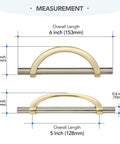Measurement of Brushed Brass And Brushed Nickel Cabinet Pulls, 5 Inch Center To Center Curved Handles, 10 Pack