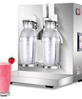 Pro Grade Stainless Steel Electric Milk Tea Shaker Machine With Dual Cup Auto Shake System, two clear shakers in silver housing.