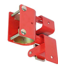 Bully Proof One Way Locking Red Gate Latch For Cattle Ranch Fence Secure Livestock Entry Lock Built Tough Heavy Duty close-up view.