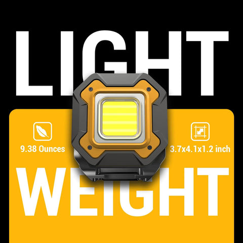 Compact 2 Pack Rechargeable LED Work Light with 6000mAh Battery, lightweight design, front view on colorful background