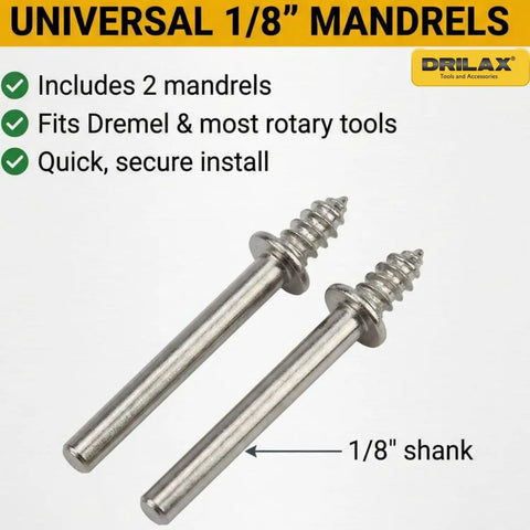 100 Count 1 Inch Wool Buffing Wheel Kit With 2 Mandrels 50 Percent Thicker Pads For Jewelry Makers DIYers Metal Stone Glass Finishing Deburring Cleaning Compatible With Dremel 401 Mandrel And Rotary Tools 1/8 inch mandrels