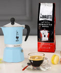 Rainbow Stovetop Espresso Maker Moka Pot For 3 Cups Aluminum Light Blue With Easy Pour Spout And Ergonomic Anti Scald Handle