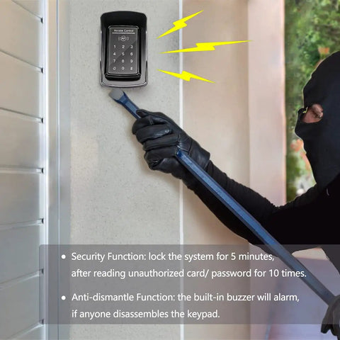 Security functionality of TC175P Touch Panel Wired Keypad For Gate Access And Door Control Universal Keyless Entry shown against tampering
