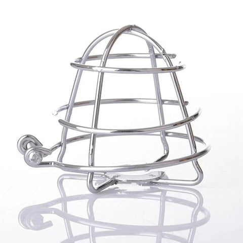 Pair Of Badass Fire Sprinkler Head Guards Made From Rust Resistant Stainless Steel Heavy Duty Cage Covers For One Half And Three Quarter Inch Systems shown at an angle.