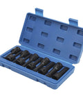 Grabsome 10 Piece Square Bit Socket Set Built Tough With Impact Ready CR-MO Steel Big Time Garage Gear For Heavy Duty Jobs Featuring M5 Through M18 Sizes Plus Nifty Storage Case You Gonna Love This Awesome Tool Kit. Blue case with 10 black impact square bit sockets