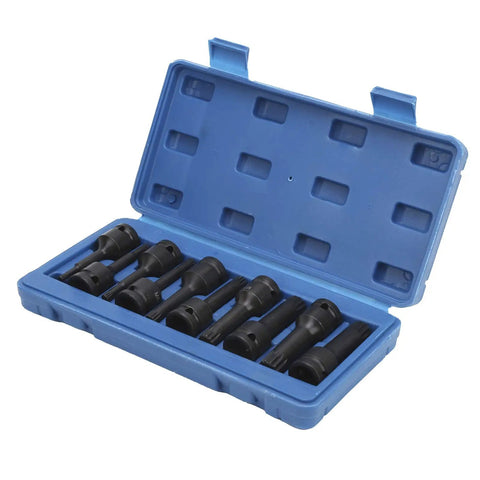 Grabsome 10 Piece Square Bit Socket Set Built Tough With Impact Ready CR-MO Steel Big Time Garage Gear For Heavy Duty Jobs Featuring M5 Through M18 Sizes Plus Nifty Storage Case You Gonna Love This Awesome Tool Kit. Blue case with 10 black impact square bit sockets