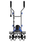 Front view of 18 Inch Corded Electric Tiller Cultivator With 15 Amp Power For Gardening 400 RPM 6 Steel Blades 8 Inch Blade Diameter