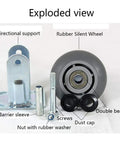 Exploded view of Badass Heavy Duty Silent Rubber Caster Wheels With Fixed Industrial Brakes showing components like rubber wheel, bearings, and supports.