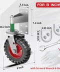 8 Inch Gate Wheel With Brake For Metal Tube Gates 600 lb Capacity 360 Degree Swivel Heavy Duty Gate Caster Spring Loaded