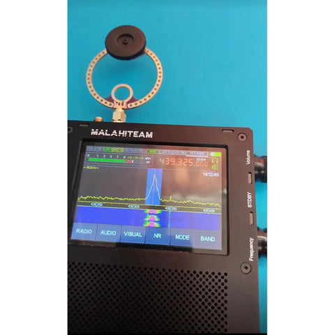 Rad 2 Pack Donut VHF UHF FM Mini Loop Antenna For 80 150 MHz And 400 470 MHz Radios with DSP receiver on blue background