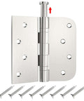 Three Pack 4 Inch Stainless Steel Door Hinges With Ball Bearings Heavy Duty Removable Pin Square Rounded Five Eighths Radius Corner shown with screws