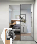 Invisible Sliding Door Hardware Track System Kit for Bedroom Doors, Mirror Ghost Gate Rail installed in modern bedroom