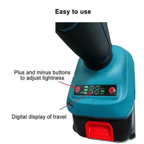 GFJYKDL Cordless Electric Oil Drum Crimper Sealer For 200L Barrels showing adjustable tightness buttons and digital display.