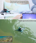 Smart App Controlled Underwater Drone With HD Camera And Dual LED Lights in use underwater transmitting video to phone