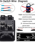 Diagram and components of 2Pack 5 Pin SPST Rocker Switch Kit With Jumper Wires 12V 20A On Off Momentary Toggle