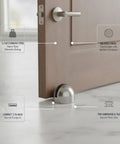 Heavy 2.2 Lb Stainless Steel Door Stop Wedge With Brushed Finish Floor Holder for Hardwood and Tile shown securing door open