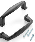 Black Zinc Alloy Cabinet Pull Handle With 3 Inch Hole Centers Stepped Design 3-9/16 Inch Overall Length Pack of 30 Includes 1 Inch And 1-1/2 Inch Screws For Cabinets Drawers Dresser Bathroom Vanity Cupboard And Furniture