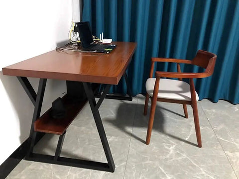 Industrial Metal Furniture Legs 2 Pack For DIY Decor Projects 28 Inch High Square Tube Leg Black 24 Inch Wide Perfect For Coffee Tables Desks Dining Tables Shelves And Cocktail Tables supporting a wooden desk.