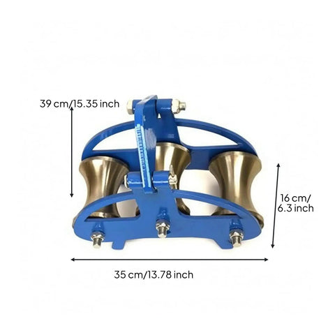 Heavy Duty Cable Pulley Roller Guide Block Sheave With Steel Frame And Visible Fasteners Tough As Nails Three Wheel Steel Wheel Industrial Grade For Utility Maintenance And Job Site Use, 35 cm wide