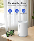 Solar Wireless Security Camera Kit For Outdoor Home Surveillance With 4 Channel Hub on table, smartphone display.