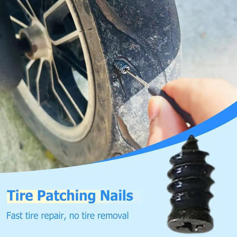 All-In-One Tire Repair Nails Kit For Cars, Motorcycles, And Trucks With 2 Sizes, DIY Friendly Plug Kit For Quick Puncture Fixes in use