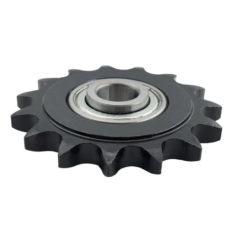 ANSI 50 Roller Chain Idler Sprocket Type C With Bearing For Five Eighths Inch Pitch And Bore, 15 Teeth, Hardened 1045 Steel, Black Oxide Finish