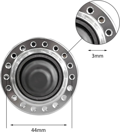 Close-up of bike rear hub's ball bearing detail, part of Rear Hub For Bicycle 36 Hole Wide 135mm Aluminum Alloy Double Thread Three Eighth Inch Axle Black Fits Rotary Freewheel Twenty One Twenty Four Speed Compatible Ball Bearing Wheel Part For Mountain And Road Bikes.