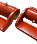 Rugged 3.5 Inch Heavy Duty Roller Cage Hinges With Grease Zerk Fitting Tamper Proof 1000 Lbs Per Pair Set Of 2 Steel Hinges for gates and doors, showing the red steel design.