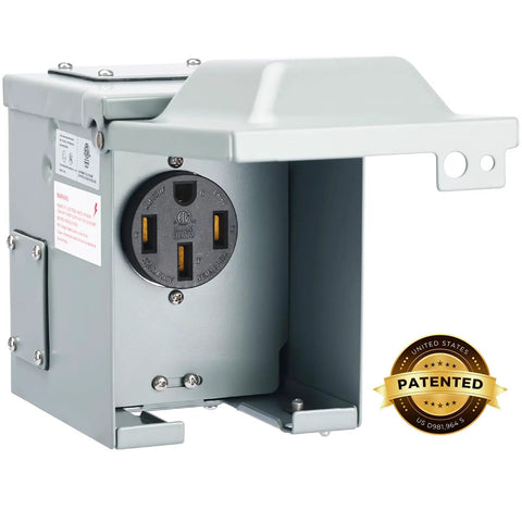 50 Amp 125/250V Outdoor RV And EV Power Outlet Box Enclosed Lockable Weatherproof NEMA 14 50R Receptacle Panel ETL Listed