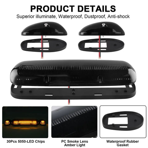 Three Piece Smoked Amber Cab Roof Marker Lights Kit With 30 LED For 2002 To 2007 Chevy Silverado And GMC Sierra Trucks detail view.