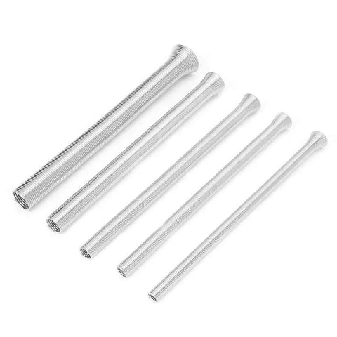 5 Piece Super Elastic Steel Pipe Bender Set For Curving Copper Aluminum Stainless Steel Tubes High Density Construction Protects Pipes From Scratches Durable Tool For Pros And DIY Enthusiasts Making Perfect Bends Effortlessly Without Crimping featuring steel coil springs in various lengths.