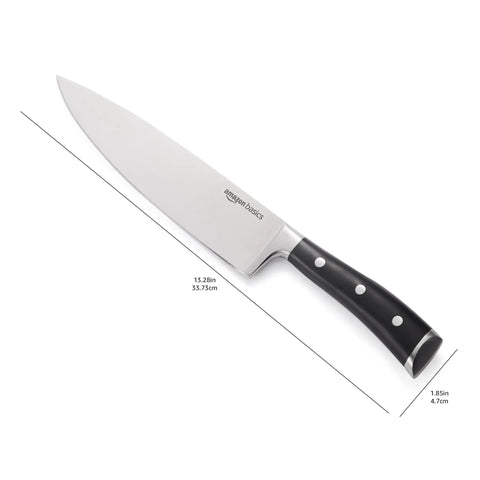 Heavy Duty 8 Inch Chef Knife With Full Tang High Carbon Stainless Steel Blade, No Fuss Kitchen Workhorse Featuring Three Riveted Grip And Rust Resistant Satin Finish That Stays Razor Sharp