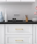 Gold Cabinet Handles 25 Pack 5 Inch Drawer Pulls Zinc Alloy Kitchen Hardware for Dresser and Bathroom on white cabinets