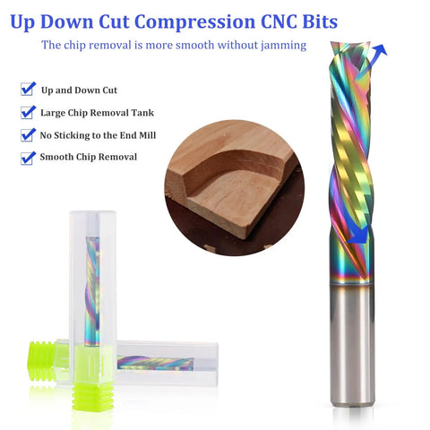 Dope Up Down Compression Spiral Router Bit For Wood Engraving And Grooving One Quarter Inch Shank Two Flute DLC Coated Solid Carbide