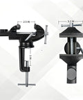 Badass 3.2 Inch Bench Vise With Fully Swiveling 360 Rotation And Grippy Soft Jaws side and top view with measurements