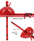 No Sweat Precision Miter Gauge And 400mm Aluminum Fence For Table Saw, showing red gauge and adjustable angle ruler.