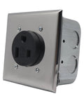 Heavy Duty Nema 6 50r Power Outlet Receptacle Flush Mount Galvanized Steel 50 Amp with black socket in galvanized steel housing.