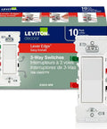 Lever Edge 15 Amp 3 Way Rocker Switch Set 10 Pack White with color-coded levers and secure snap connection packaging