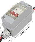 32A 500V PV DC Disconnect Switch MCB 2P Solar Breaker with IP65 Waterproof Distribution Box and Cables, side view