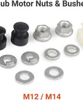 Heavy Duty Electric Bike Hub Motor Axle Nut Kit M12 Front Lock Nut Secure Washers and Durable Cover Fits 12mm Shaft Easy Install set of nuts and washers.